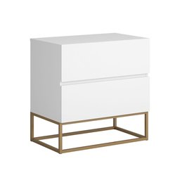 Mesa de Cabeceira para Quarto 2 Gavetas Branco Acabamento Fosco com Pé Metal Dourado Luxo Cama Casal - 2