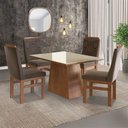 Ver imagem 1 de Conjunto Sala de Jantar Mesa 90x120cm Tampo Vidro com 4 Cadeiras Madeira Maciça Tecido Joli Marrom/Canela/Off White