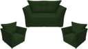 Ver imagem 1 de Kit Namoradeira + 2 Poltronas Decorativa Isis Suede Verde Pés Madeira Mz Decor