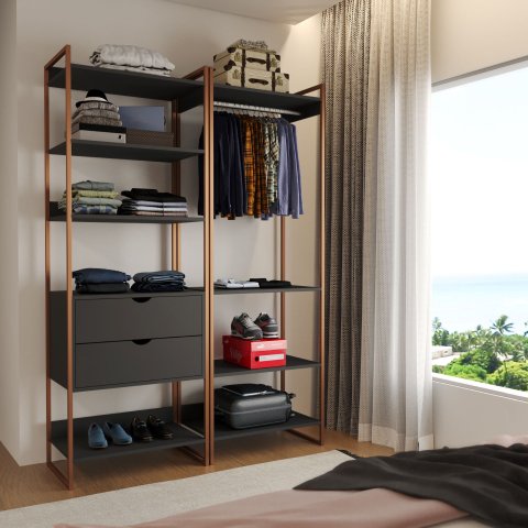 Dois Modulo para Closet Industrial Ferro Cobre Tampo Preto