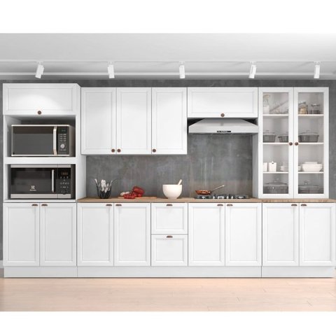 Cozinha Completa Modulada 6 Peças 15 Portas 2 Gavetas com Paneleiro Unna Yescasa Branco