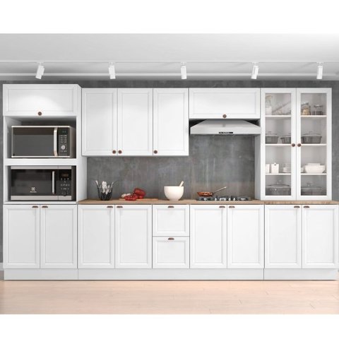 Cozinha Completa Modulada 6 Peças 15 Portas 2 Gavetas com Paneleiro Unna Yescasa Branco