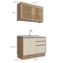 Ver imagem 3 de Cozinha Modulada Viena 2 Peças com 1 Armário Aéreo Vidros Reflecta 1 Balcão 120cm Bege/Louro Freijó/