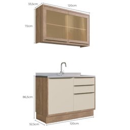 Cozinha Modulada Viena 2 Peças com 1 Armário Aéreo Vidros Reflecta 1 Balcão 120cm  - 3