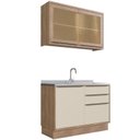 Ver imagem 4 de Cozinha Modulada Viena 2 Peças com 1 Armário Aéreo Vidros Reflecta 1 Balcão 120cm Bege/Louro Freijó/