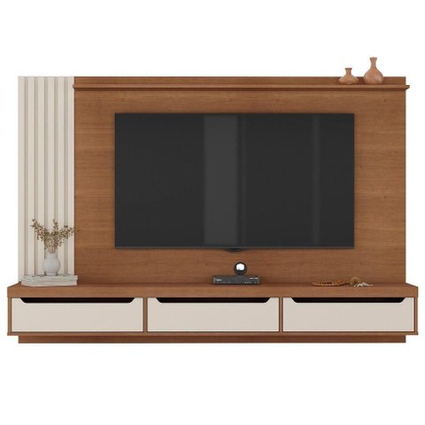 Painel para TV Cora 75 Polegadas MDP Ripado Cinamomo Off White Artely