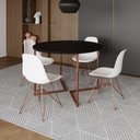 Ver imagem 1 de Mesa Industrial Jantar Redonda Preta 110Cm Base V Com 4 Cadeiras Eames Brancas Base Cobre Preto