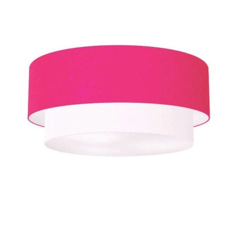 Plafon Duplo Cilíndrico Vivare Md-3065 Cúpula Tecido 80x70cm - Bivolt Rosa-pink-branco 127/220v
