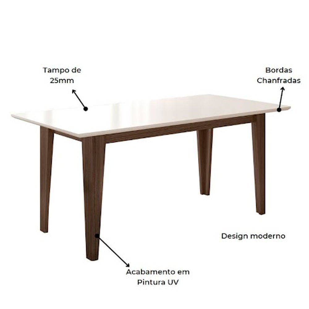 Mesa para Sala de Jantar 160cm Retangular Tampo Chanfrado Liz Poliman - 3