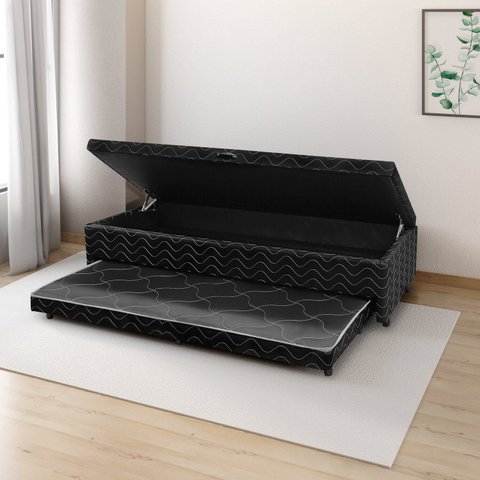 Box Baú com Cama Auxiliar Solteiro 46cm x 88cm Imperatriz Preto
