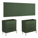 Ver imagem 2 de Conjunto Cabeceira Queen Linha Bend Painel Ripada Fixação na Parede MDF Musgo com Dourado Casa Lar