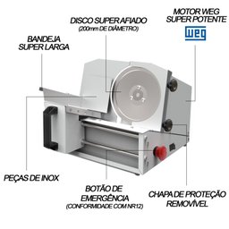 Fatiador de Frios Semi Automático 1/3cv 200mm Bivolt Saro Inox - 3