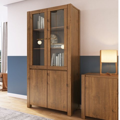 Cristaleira Madeira Maciça 2 Portas 4 Prateleiras Rinno