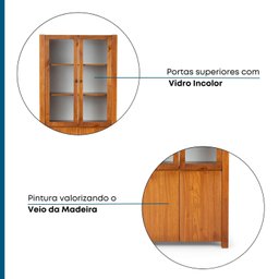 Cristaleira Madeira Maciça 2 Portas 4 Prateleiras Rinno  - 3