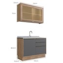 Ver imagem 4 de Cozinha Modulada Viena 2 Peças com 1 Armário Aéreo Vidros Reflecta 1 Balcão 120cm Cinza/Louro Freijó