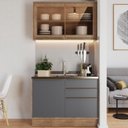 Ver imagem 1 de Cozinha Modulada Viena 2 Peças com 1 Armário Aéreo Vidros Reflecta 1 Balcão 120cm Cinza/Louro Freijó