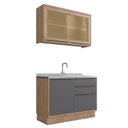 Ver imagem 3 de Cozinha Modulada Viena 2 Peças com 1 Armário Aéreo Vidros Reflecta 1 Balcão 120cm Cinza/Louro Freijó