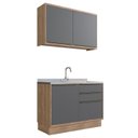 Ver imagem 3 de Cozinha Modulada 2 Peças 3 Portas 3 Gavetas 100% MDF Louro Freijó e Argila Viena Cinza