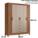 Ver imagem 3 de Guarda Roupa Casal 6p 165 Cm Aruba Carvalho Fendi Friso Moval