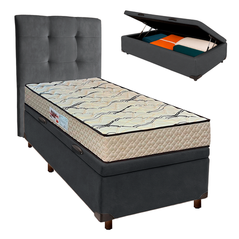 Kit Cama Box Bau + Cabeceira + Colchão Solteiro D33 - Maxsono - Paropas