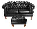 Ver imagem 1 de Sofá Namoradeira 2 Lugares Chesterfield Duquesa Com Puff Para Sala, Recepção - Courissimo Preto