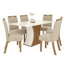 Ver imagem 4 de Conjunto Sala de Jantar Mesa 160cm Tampo MDF Canto Reto com 6 Cadeiras Angel Espresso Móveis Bege/Nature/Off White/Linho