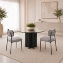 Ver imagem 1 de Kit 2 Cadeiras Sala de Jantar Lisa Pés Preto Linho/PU Cinza/Preto m² - Monari Design