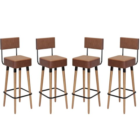 Kit 4 Banquetas Banco Alto Barcelona Couro Café Bar Cozinha Pés Madeira Mz Decor