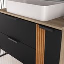 Ver imagem 2 de Gabinete Banheiro Ripado Dolphin 80cm (gabinete+cuba+espelheira+tampo Vidro) Madeirado / Preto