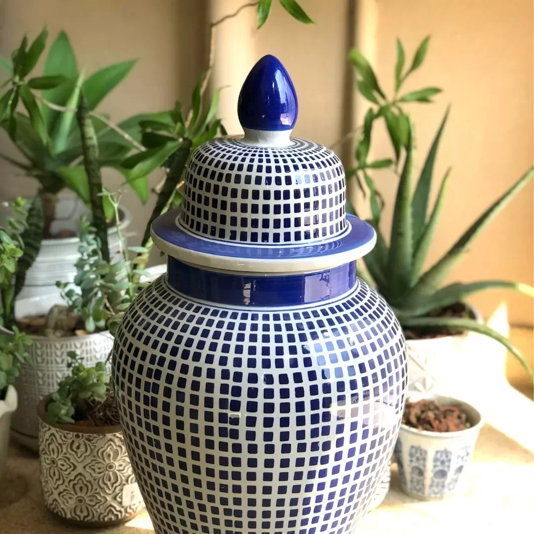 Vaso Grande Decorativo Porcelana Azul E Branca 65cm Altura - 5