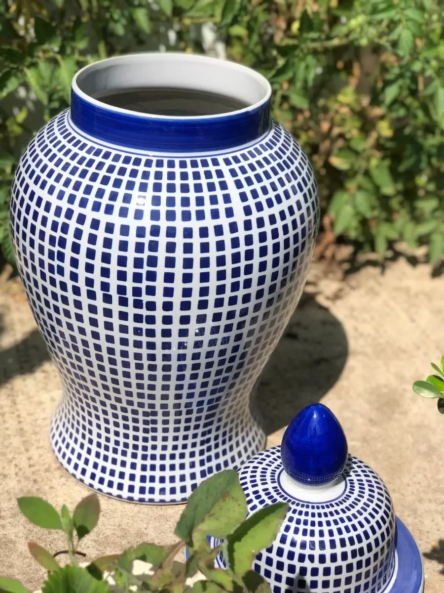 Vaso Grande Decorativo Porcelana Azul E Branca 65cm Altura - 3
