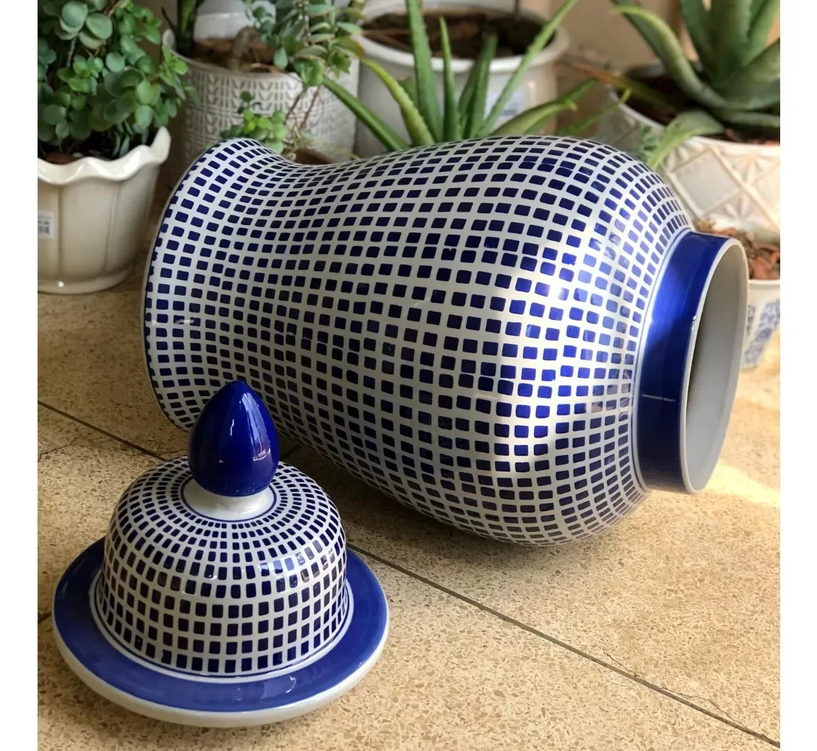 Vaso Grande Decorativo Porcelana Azul E Branca 65cm Altura - 6