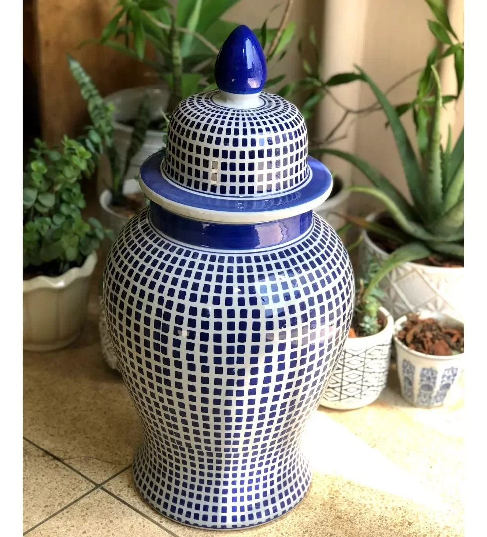 Vaso Grande Decorativo Porcelana Azul E Branca 65cm Altura - 4