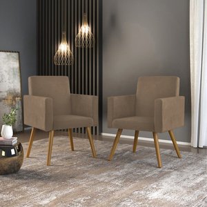 Kit 2 Poltronas Decorativas - Cadeira Escritório Recepção - Capuccino