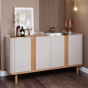 Buffet Aparador de Sala de Jantar 4 portas com pés de madeira maciça Eva