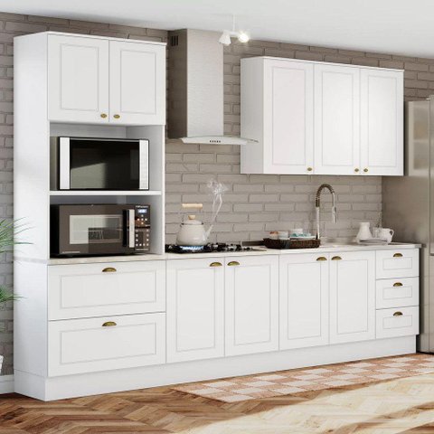 Cozinha Completa 04 Peças Com Aéreo 03 Portas Americana Branco
