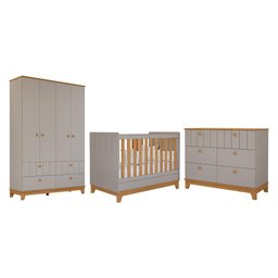 Quarto Infantil Completo Retro Biscoito Guarda Roupa, Comoda e Berço Fendi/nature - Permobili - 2