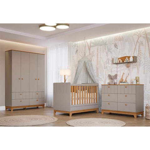 Quarto Infantil Completo Retro Biscoito Guarda Roupa, Comoda e Berço Fendi/nature - Permobili