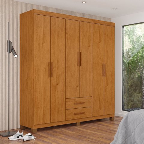Guarda-Roupa 6 Portas 2 Gavetas com Pés Aurora Marrom/Cinamomo