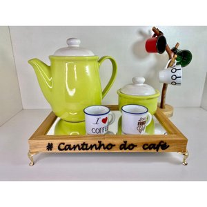 Bandeja Cantinho do Café com Pés de Metal e Espelho 20x30cm:natural/dourado