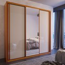 Ver imagem 1 de Guarda Roupa Casal Torino C Espelho 3 Portas Correr 4 Gavetas MDF Naturale-Off Bom Pastor Móveis