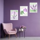 Ver imagem 1 de Kit 3 Quadros Arte Lavanda Lilás e Verde 33x24cm - com Vidro:moldura Branca