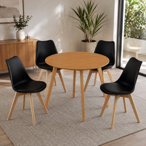 Mesa Compacta Tampo em MDF Tx 90cm & Cadeiras Leda Almofadas Ergônomicas