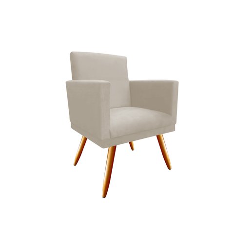 Poltrona Decorativa Bia Suede Bege Pés Madeira Mz Decor