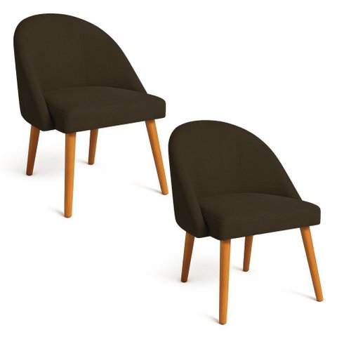 Kit 02 Cadeiras Poltrona de Jantar Luna Suede Marrom Pés Palito Castanho
