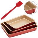 Ver imagem 1 de Jogo de Assadeiras Forma Alta Retangular 03 Peças Antiaderentes + Pincel de Silicone Vermelho