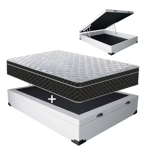 Ver imagem 2 de Cama Box Baú Casal Conforto Sintético Branco + Colchão Casal Conforto Espuma D23 Com EPS 24x138x188