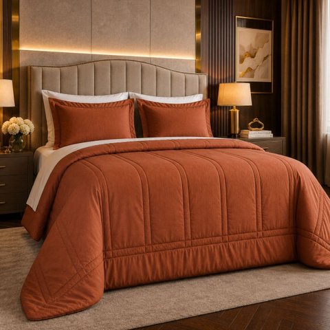 Edredom Grosso Super King Blair Veludo Luxuoso:Terracota