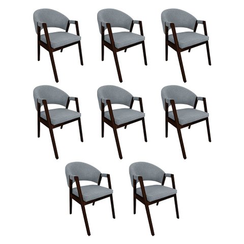 Kit 8 Cadeiras Linho Helen Premium para Mesa de Jantar Área Gourmet em Madeira Maciça - Cinza