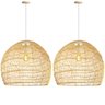 2 Pendente Rattan Fibra Natural Grande 60 Cm Rustico Nat21 - 1